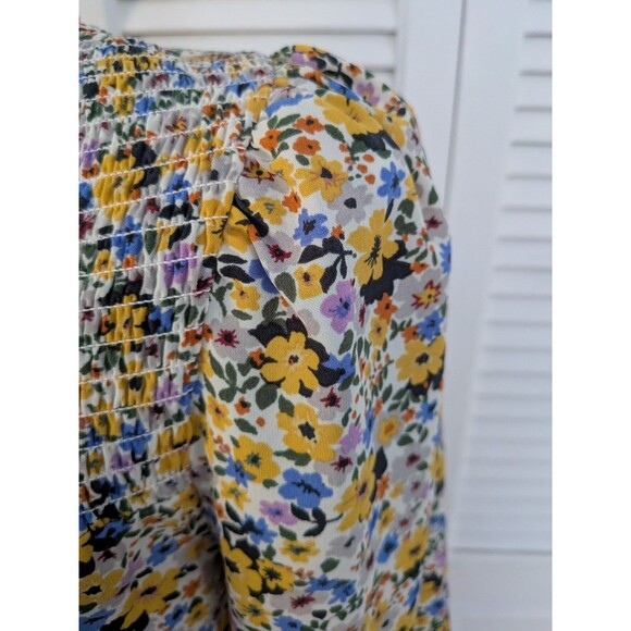 Pleione Anthropologie Women M Multicolor Floral Smocked Boho Blouse Cottagecore - Picture 4 of 14
